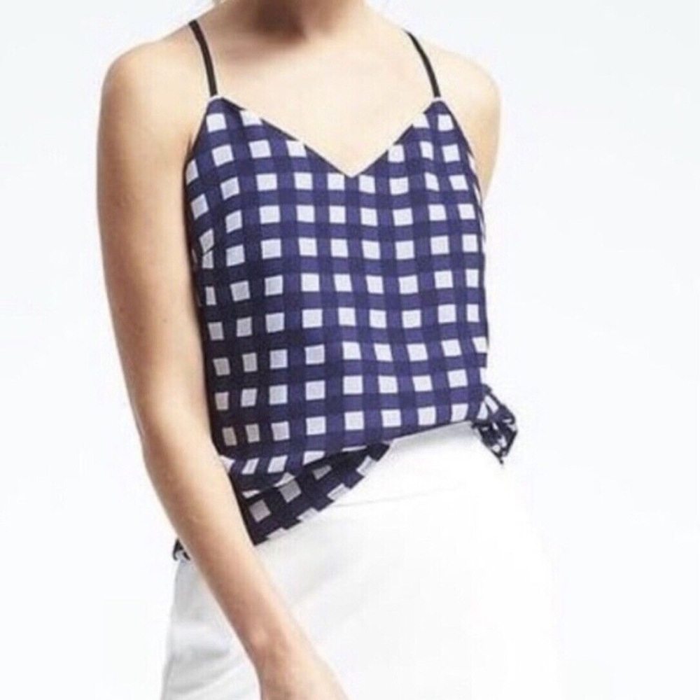 Banana Republic navy white gingham racerback camisole blouse top